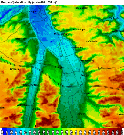 Zoom OUT 2x Burgau, Germany elevation map