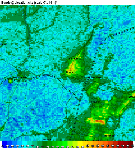 Zoom OUT 2x Bunde, Germany elevation map