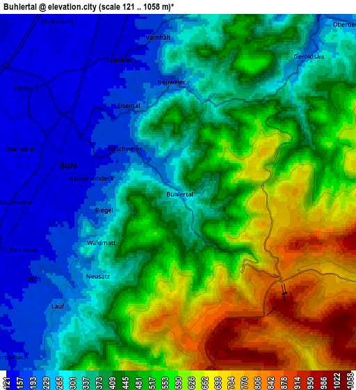 Zoom OUT 2x Bühlertal, Germany elevation map