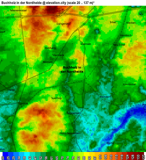 Zoom OUT 2x Buchholz in der Nordheide, Germany elevation map