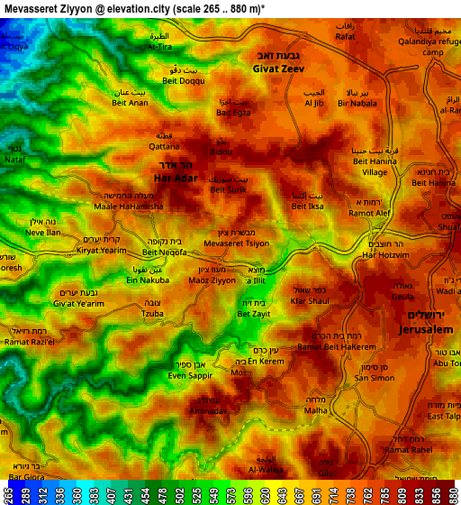 Zoom OUT 2x Mevasseret Ẕiyyon, Israel elevation map