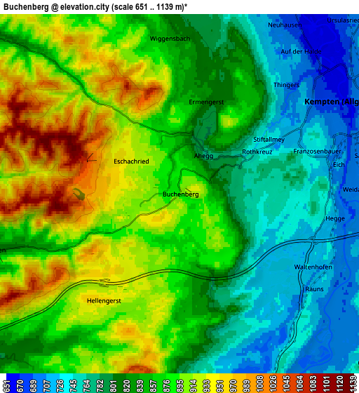 Zoom OUT 2x Buchenberg, Germany elevation map