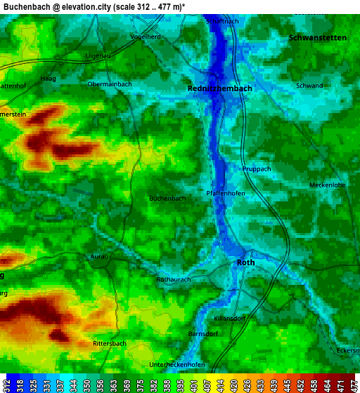 Zoom OUT 2x Büchenbach, Germany elevation map