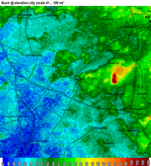 Zoom OUT 2x Buch, Germany elevation map