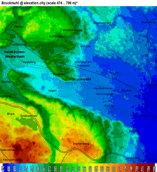 Zoom OUT 2x Bruckmühl, Germany elevation map