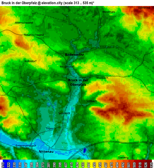 Zoom OUT 2x Bruck in der Oberpfalz, Germany elevation map