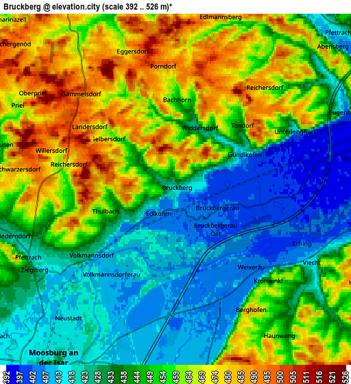 Zoom OUT 2x Bruckberg, Germany elevation map