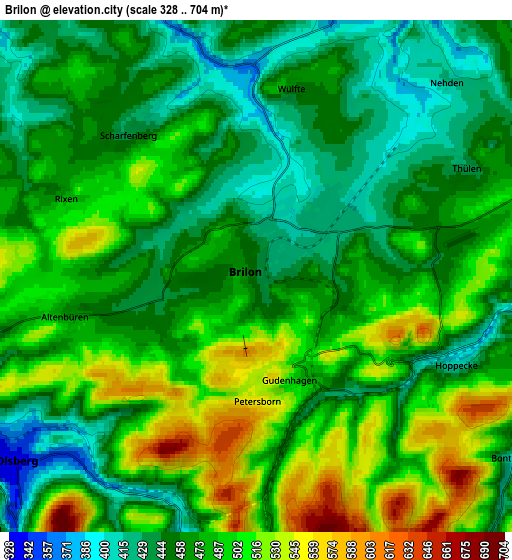 Zoom OUT 2x Brilon, Germany elevation map