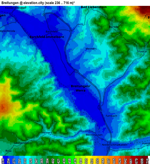 Zoom OUT 2x Breitungen, Germany elevation map