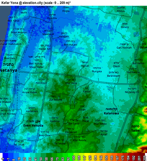 Zoom OUT 2x Kefar Yona, Israel elevation map