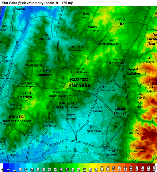 Zoom OUT 2x Kfar Saba, Israel elevation map