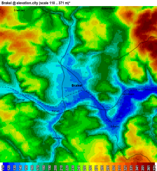Zoom OUT 2x Brakel, Germany elevation map
