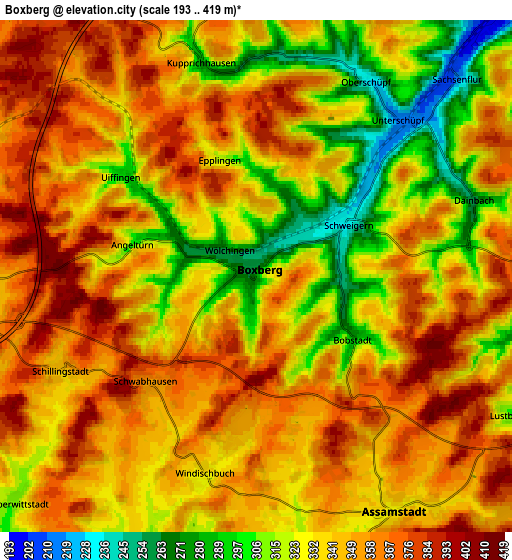 Zoom OUT 2x Boxberg, Germany elevation map