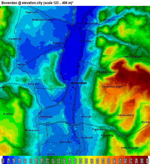 Zoom OUT 2x Bovenden, Germany elevation map