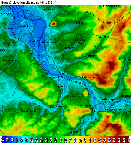 Zoom OUT 2x Bous, Germany elevation map