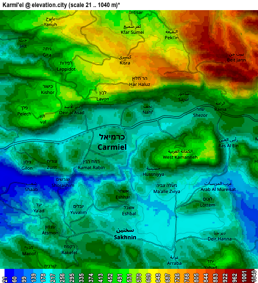 Zoom OUT 2x Karmi’el, Israel elevation map