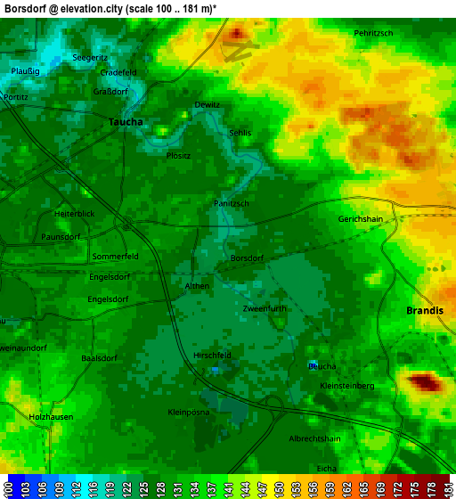 Zoom OUT 2x Borsdorf, Germany elevation map