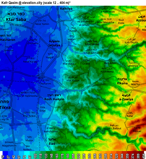 Zoom OUT 2x Kafr Qāsim, Israel elevation map