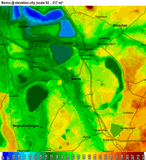 Zoom OUT 2x Borna, Germany elevation map