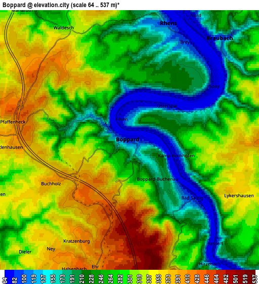 Zoom OUT 2x Boppard, Germany elevation map
