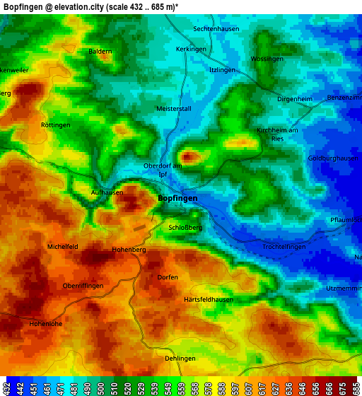 Zoom OUT 2x Bopfingen, Germany elevation map