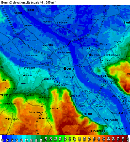 Zoom OUT 2x Bonn, Germany elevation map