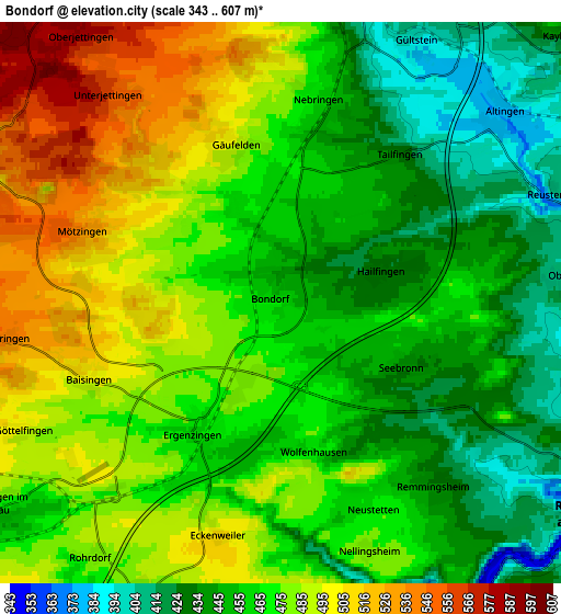 Zoom OUT 2x Bondorf, Germany elevation map