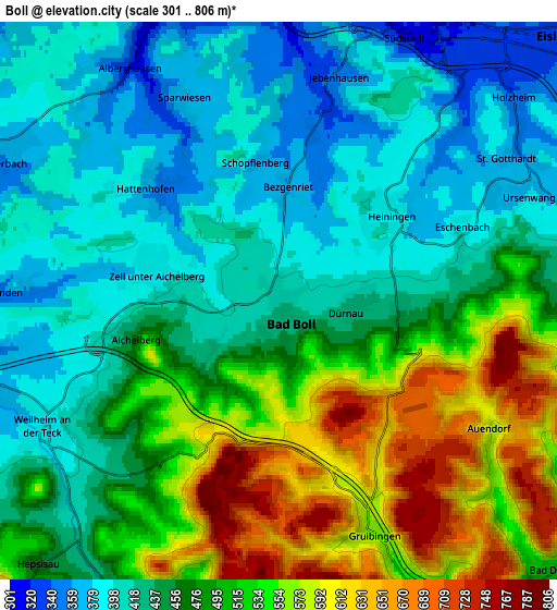 Zoom OUT 2x Boll, Germany elevation map