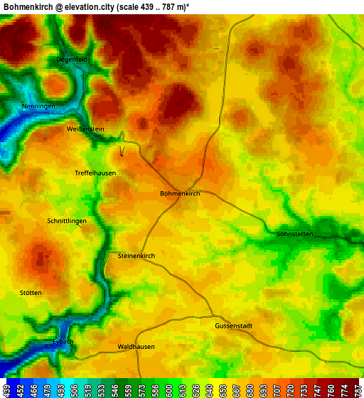 Zoom OUT 2x Böhmenkirch, Germany elevation map