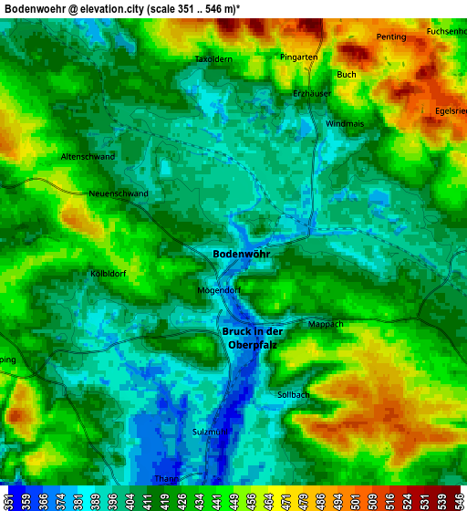 Zoom OUT 2x Bodenwöhr, Germany elevation map