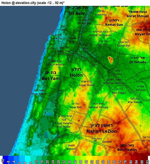 Zoom OUT 2x H̱olon, Israel elevation map