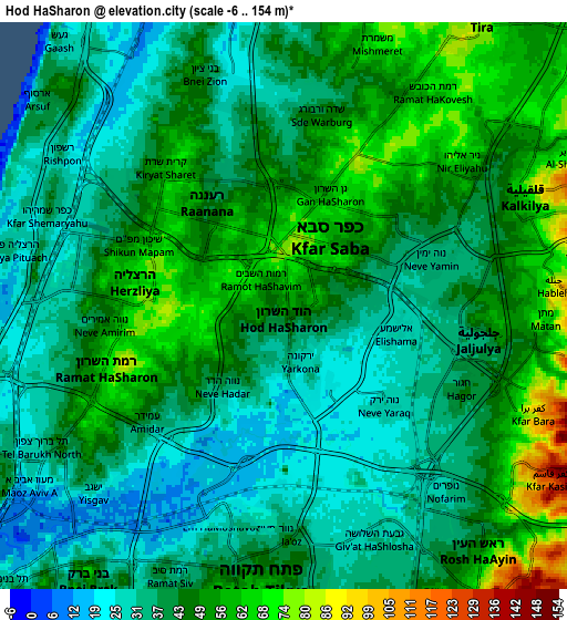 Zoom OUT 2x Hod HaSharon, Israel elevation map