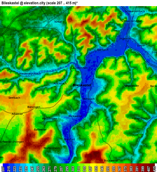 Zoom OUT 2x Blieskastel, Germany elevation map