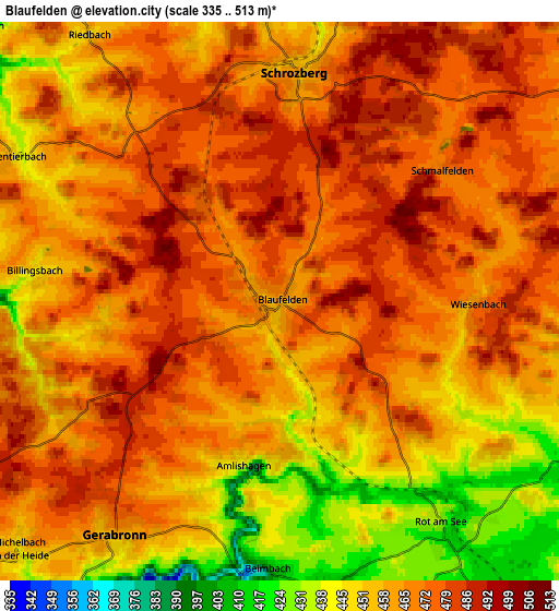 Zoom OUT 2x Blaufelden, Germany elevation map