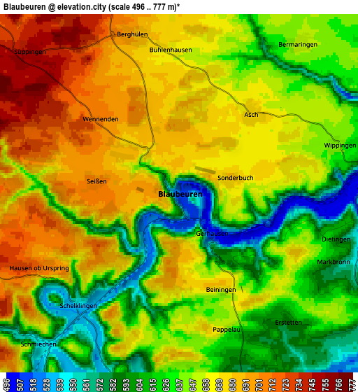 Zoom OUT 2x Blaubeuren, Germany elevation map