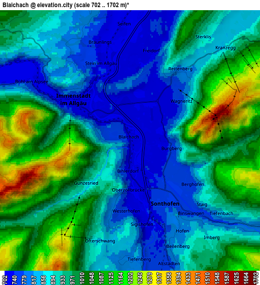 Zoom OUT 2x Blaichach, Germany elevation map