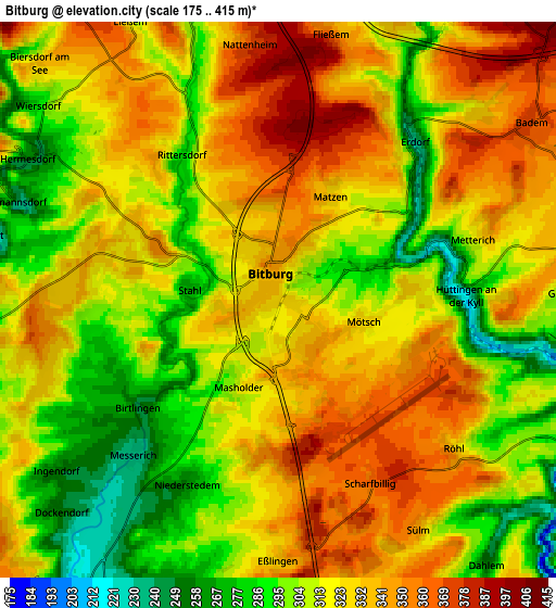 Zoom OUT 2x Bitburg, Germany elevation map