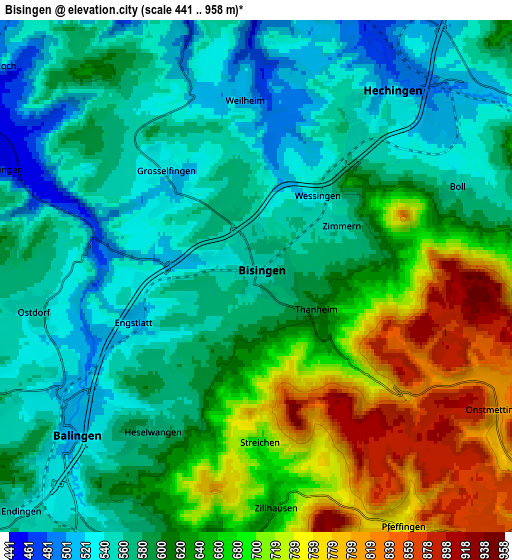 Zoom OUT 2x Bisingen, Germany elevation map