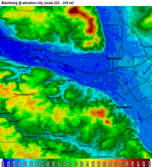 Zoom OUT 2x Bischberg, Germany elevation map