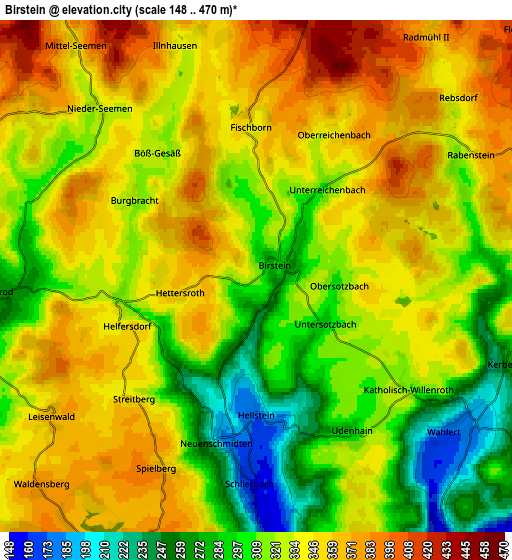 Zoom OUT 2x Birstein, Germany elevation map