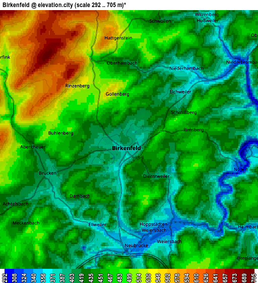 Zoom OUT 2x Birkenfeld, Germany elevation map