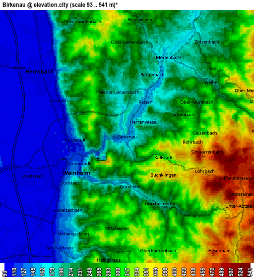 Zoom OUT 2x Birkenau, Germany elevation map