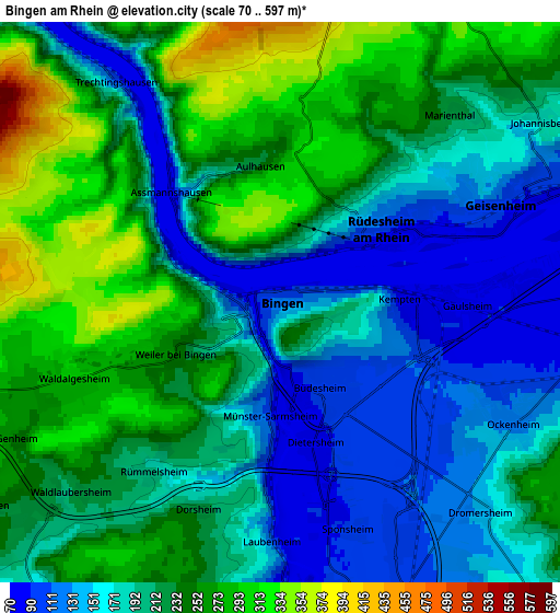 Zoom OUT 2x Bingen am Rhein, Germany elevation map