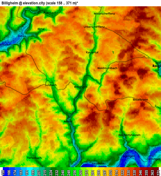 Zoom OUT 2x Billigheim, Germany elevation map