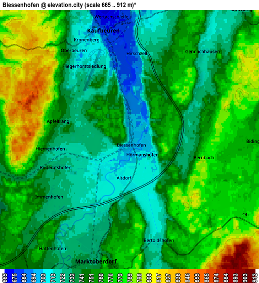 Zoom OUT 2x Biessenhofen, Germany elevation map