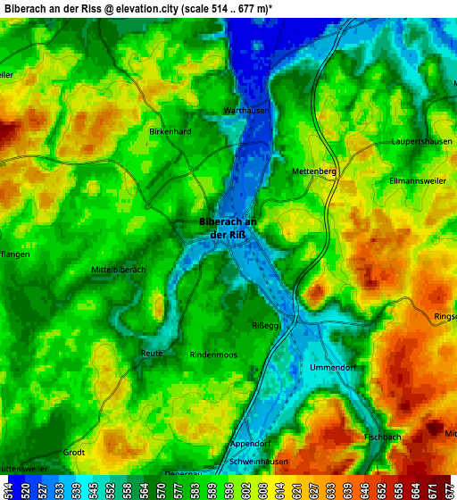 Zoom OUT 2x Biberach an der Riß, Germany elevation map