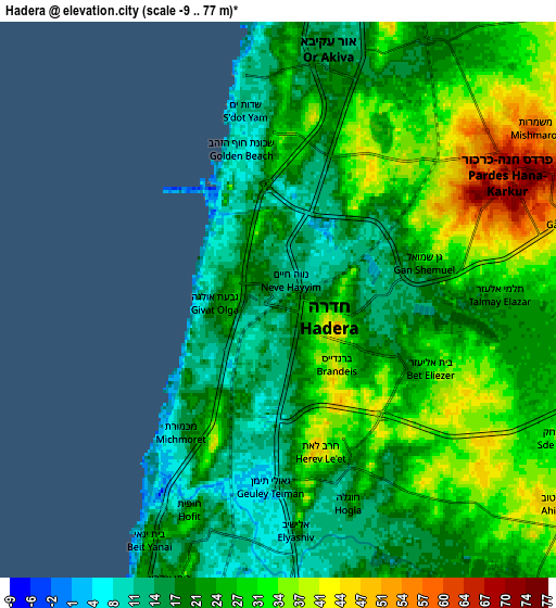 Zoom OUT 2x Hadera, Israel elevation map