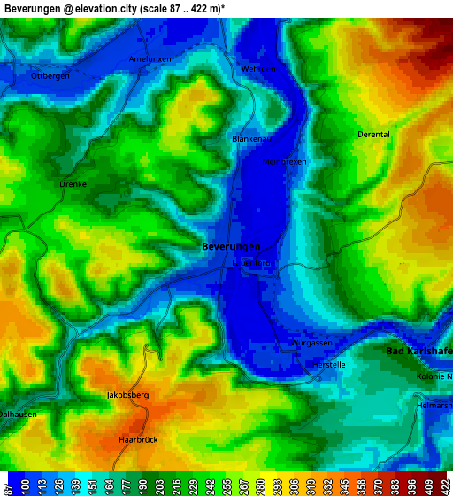 Zoom OUT 2x Beverungen, Germany elevation map