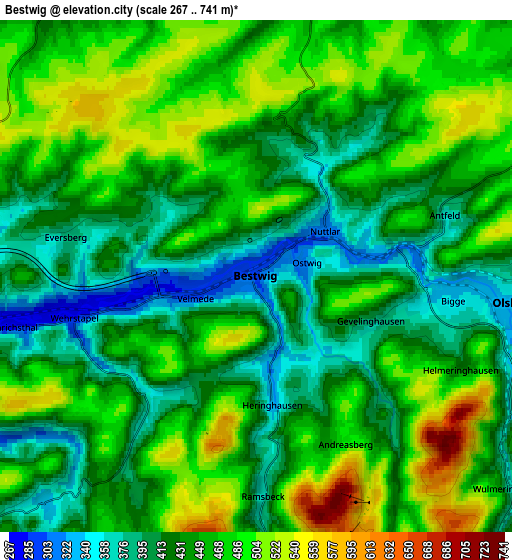 Zoom OUT 2x Bestwig, Germany elevation map