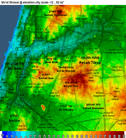 Zoom OUT 2x Giv'at Shmuel, Israel elevation map